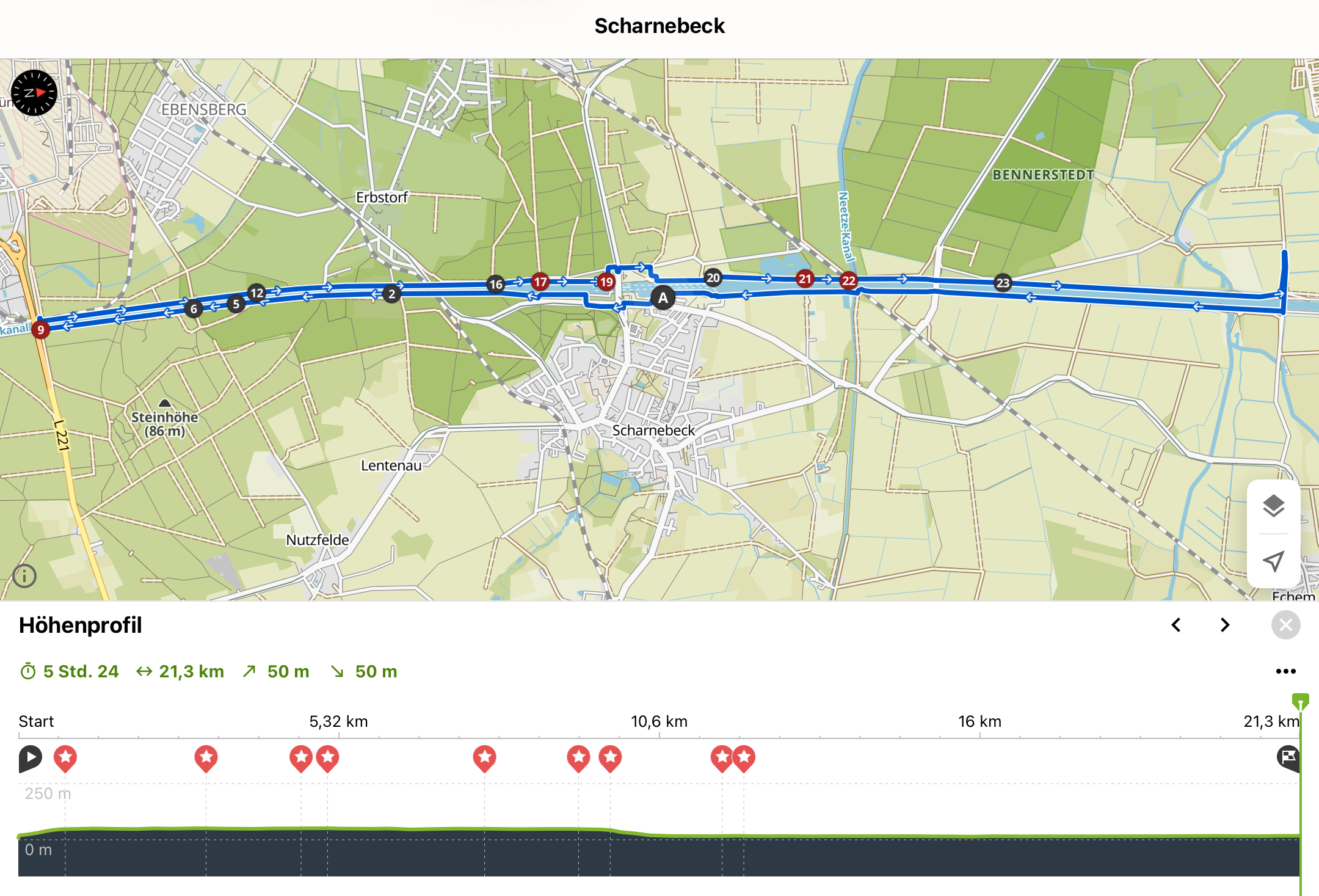 Streckenführung beim Scharnebecker Schiffshebewerk Marathon, 2 Runden!